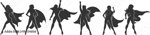 Female superhero black silhouettes