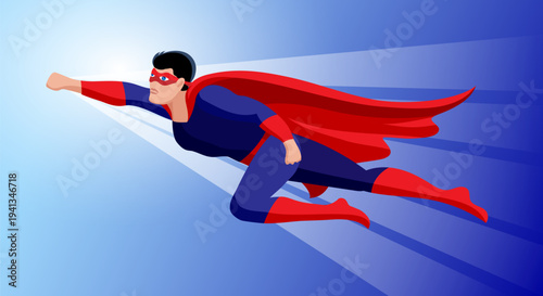 Flying male superhero