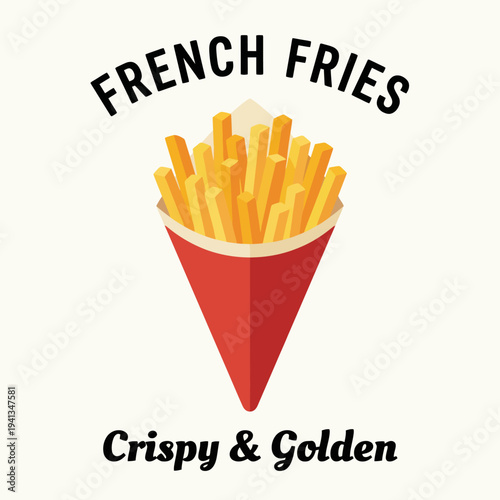 This image showcases a delicious serving of crispy, golden French fries in a red cone, an alluring snack that evokes cravings for comfort food worldwide