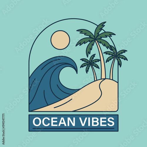 Showcasing a majestic wave, sandy beach, and palm trees, this design captures the essence of ocean vibes and the relaxing atmosphere of beachside living in a unique style.