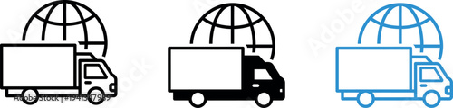 Truck icons set black white and blue variations for logistics and transportation design
