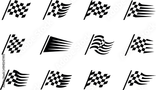 Graphic design vector elements featuring race flags checkered banners and dynamic motion lines for automotive speed racing and car themed illustrations