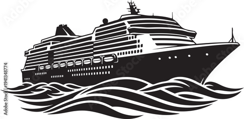 Luxury Cruise Ship Sailing on Calm Ocean Waves Silhouette