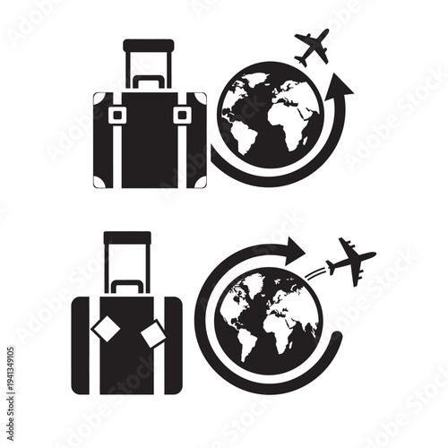 Travel and tourism icons featuring luggage and global travel