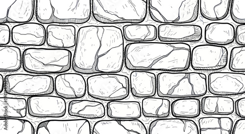 Rough Stone Wall Texture Hand Drawn Sketch Seamless Pattern