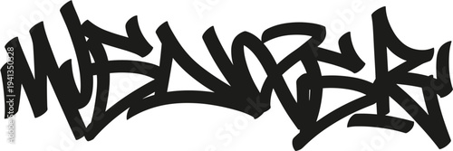Black Graffiti Style Word on White Background lettering urban