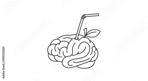 Brain Drinking Juice with Straw Illustration.