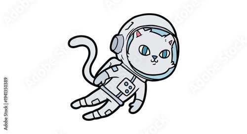 Astronaut cat in a spacesuit floating.