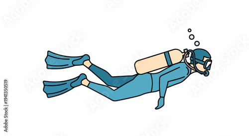 Scuba diver in blue wetsuit swimming.