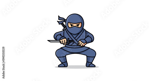 Cartoon ninja warrior in blue costume.