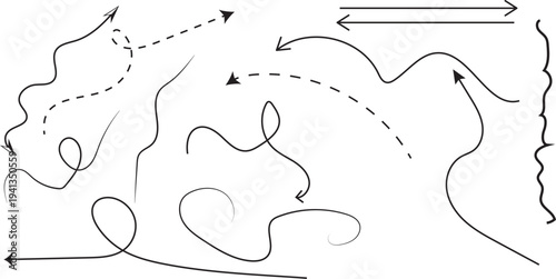 Set of hand-drawn arrows and lines vector