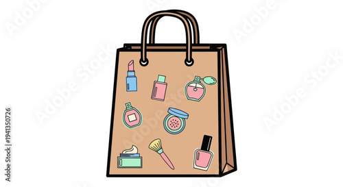 Cartoon Handbag with Cosmetics and Toiletries.