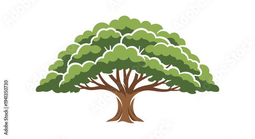 Green Tree Illustration with Brown Trunk.