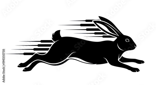 Fast Running Black Hare Silhouette.