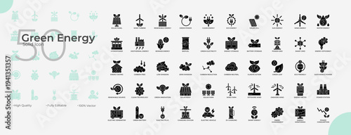 Green Energy Solid Editable Icons set