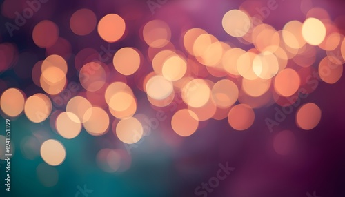 Abstract blurred bokeh background deep purple teal and peach gold soft light circles festive Ramadan color palette