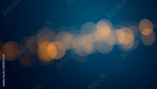 Midnight blue background with horizontal golden and white bokeh light orbs diagonal trail minimal elegant Ramadan backdrop