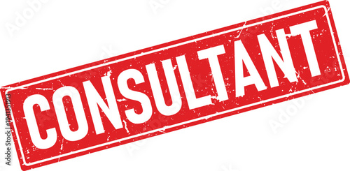 Consultant Text in Red Distressed Rectangular Rubber Stamp Style on White