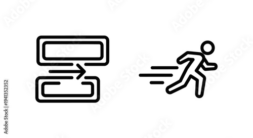 Running man icon and process flow diagram for speed and efficiency