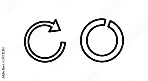 Circular arrow icon and incomplete ring symbol for cycles and stages