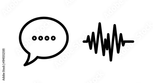 Speech bubble with dots and sound wave icon, representing communication and audio signals, white background