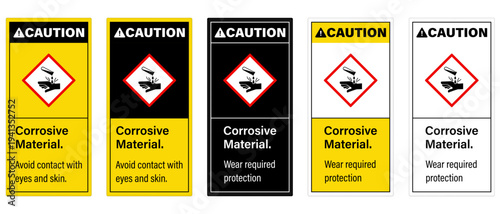 Corrosive signs. Chemical hazard symbols. Corrosive substance chemical icons.