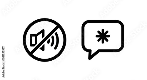 Communication icons: muted speaker symbol and whispered speech bubble with white background