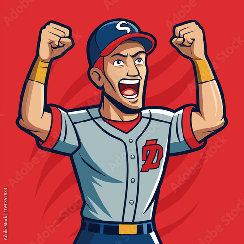 Baseball Victory Pose Cartoon Mascot Vector Illustration