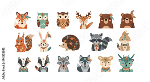 Collection of various cute animal faces.