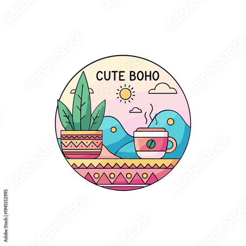 Colorful Boho Style Coffee Cup Design.