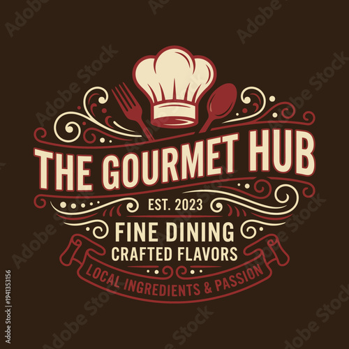 This logo represents the essence of gourmet dining, featuring a chef hat and culinary elements that convey elegance and a passion for fine cuisine with local ingredients.