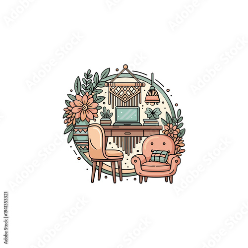 Pink Armchair with Green Cushion.