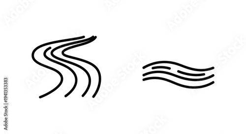 Minimalist icons of soft stream and quiet current water flow with line art with white background