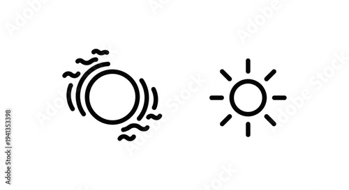 Minimalist icons of soft aura sun and gentle glow sun with line art with white background