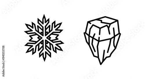 Outline icons of a snowflake and an iceberg shape with design element with winter symbol with cold symbol with ice symbol