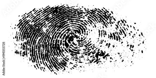Grunge fingerprint texture abstract black and white thumbprint pattern. vintage distressed ink mark forensic identification retro grungy background design.