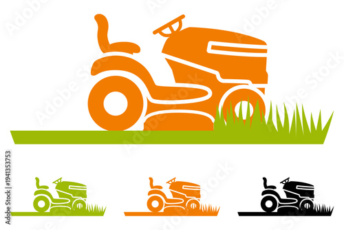 Lawn Mower Tractor Logo, Riding Lawn Mower Garden Service Vector Icon