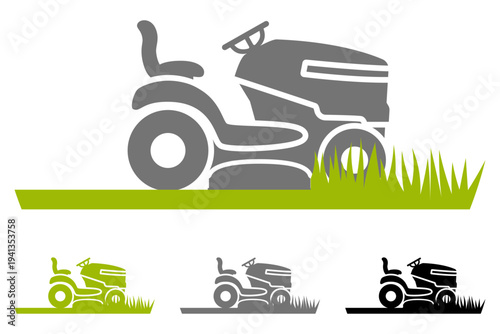 Lawn Mower Tractor Logo, Riding Lawn Mower Garden Service Vector Icon