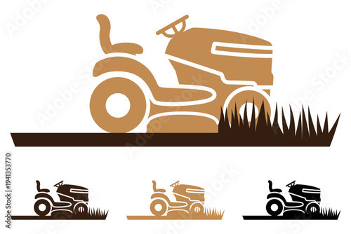 Lawn Mower Tractor Logo, Riding Lawn Mower Garden Service Vector Icon