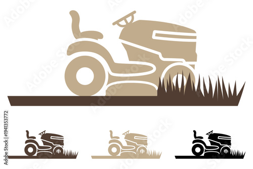 Lawn Mower Tractor Logo, Riding Lawn Mower Garden Service Vector Icon