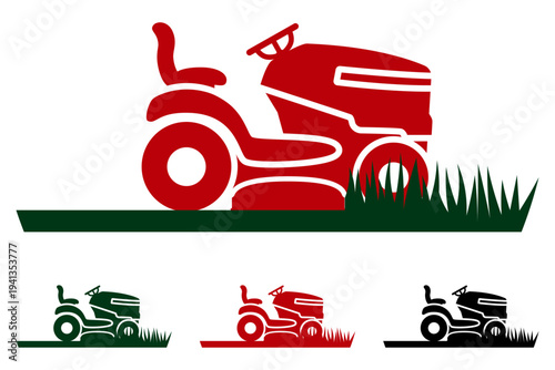 Lawn Mower Tractor Logo, Riding Lawn Mower Garden Service Vector Icon