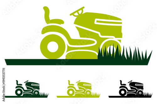 Lawn Mower Tractor Logo, Riding Lawn Mower Garden Service Vector Icon