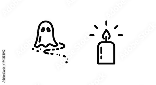 Ghost and candle icons for halloween and spooky concepts