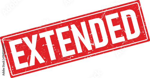 Distressed Red Extended Text Rubber Stamp Impression on Isolated Transparent Background