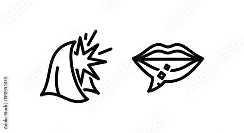 Shark fin and sparkling burst icons, danger and impact symbols, sudden event concept, graphic design elements, icon set, graphic element, action icon, danger symbol