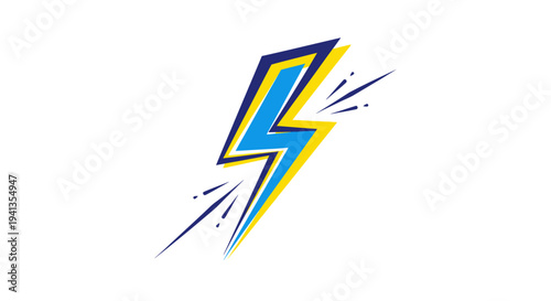 Blue Yellow Lightning Bolt Icon Graphic.