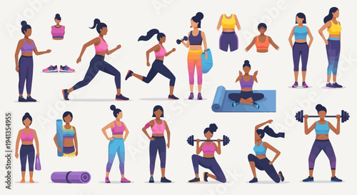 Women Exercising with Various Fitness Activities.