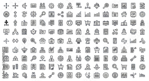 Collection of Various Gray Icons and Symbols.