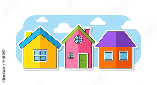 Colorful Cartoon Houses with Different Roofs.