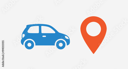 Blue Car and Orange Location Pin.